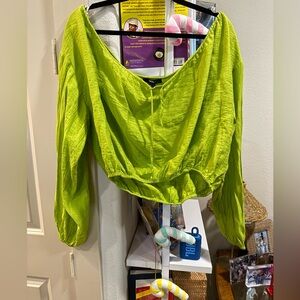 F2 Green Long Sleeve Billowy Crop Top